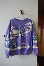 Vintage Lifestyles puffy winter snow scene cabin lodge O/S Unisex sweatshirt