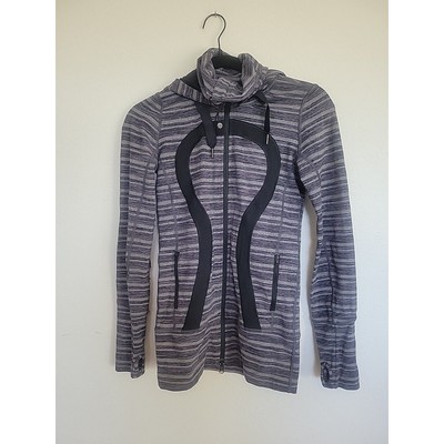 Lululemon Stride Jacket Black Gray Stripes Galore Zip Up Hoodie Womens Size 2