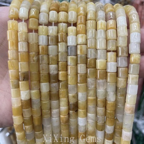 Perline distanziali tubolari cilindro giada gialla naturale 6 mm per fare gioielli fai da te - Foto 1 di 6