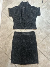 Adrienne Vittadini Cheetah Print Black Grey Blazer Leather Skirt Set Womens 8