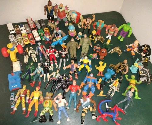 73 Vintage Toys Lot 80s - 90s Action Figures Hot Wheels Wrestling Power Rangers