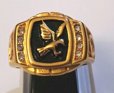 Men's American Eagle Ring Signet Stainless Steel Gold Plated Size 11