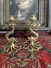 Vintage Brass Koi Fish Dolphin Candlesticks Holders