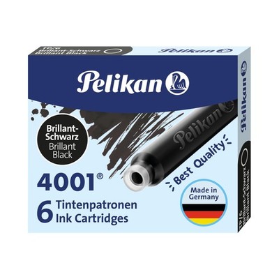 Pelikan 4001 TP/6 Ink Cartridges for Fountain Pens, 6 Pack, Brilliant Black