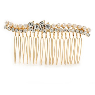 Braut/Hochzeit/Abschlussball/Party goldfarben klarer Kristall, simulierte Perle, doppelt