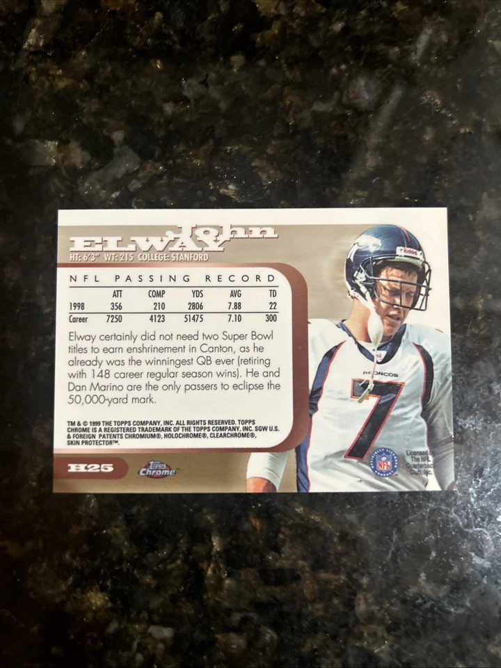 1999 Topps Chrome Hall Bound #H25 John Elway - RARE Insert Denver Broncos - Image 2 of 2