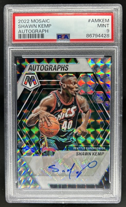 2022-23 Panini Mosaic Shawn Kemp Auto Autograph Mosaic #AM-KEM Supersonics PSA 9