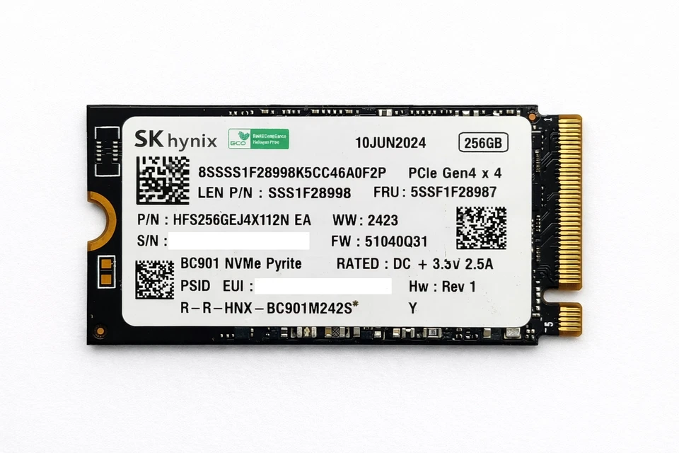 SK hynix BC901 256GB NVMe SSD M.2 PCIe Gen4 x4 OEM Lenovo Laptop Drive