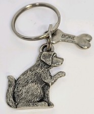 Danforth Dog & Bone Keyring Pewter Keychain Made In USA 1996 In Black Velvet Bag