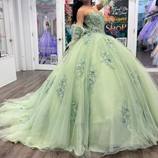 Light Green Quinceanera Dresses Off Shoulder Lace Applique Ball Gowns Sweet 16