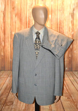 Hart Schaffner Marx Men Gold Trumpeter Plaid Houndstooth Wool Suit Sz 46L Wst 42
