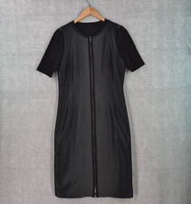 Elie Tahari Mila Sheath Dress Womens 12 Black Gray Short Sleeve Zip Front