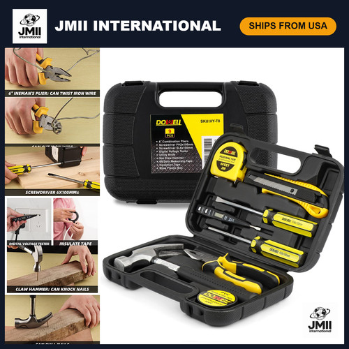 9-Piece Hand Tool Set with Hammer, Essential DIY Toolkit for Home Improvement