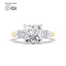 Cushion Diamond Trilogy Ring 18k Yellow Gold Labgrown 3.50 Ct Solitaire