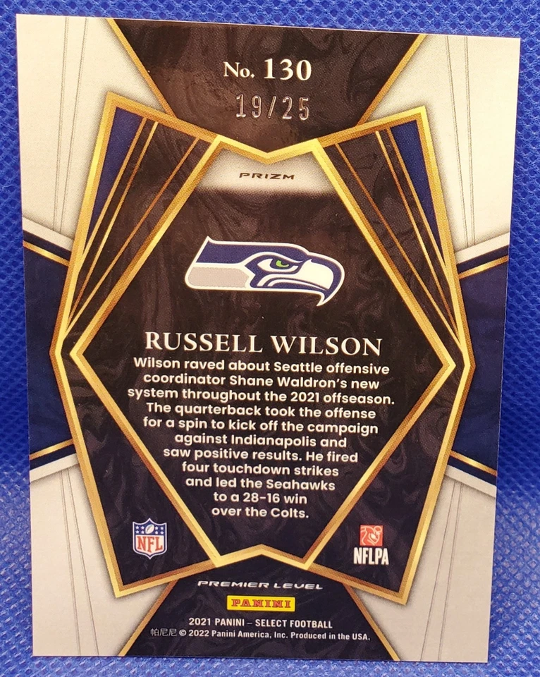2021 Panini Select Russell Wilson #130 Blue Disco #d/25 - Image 2 of 2