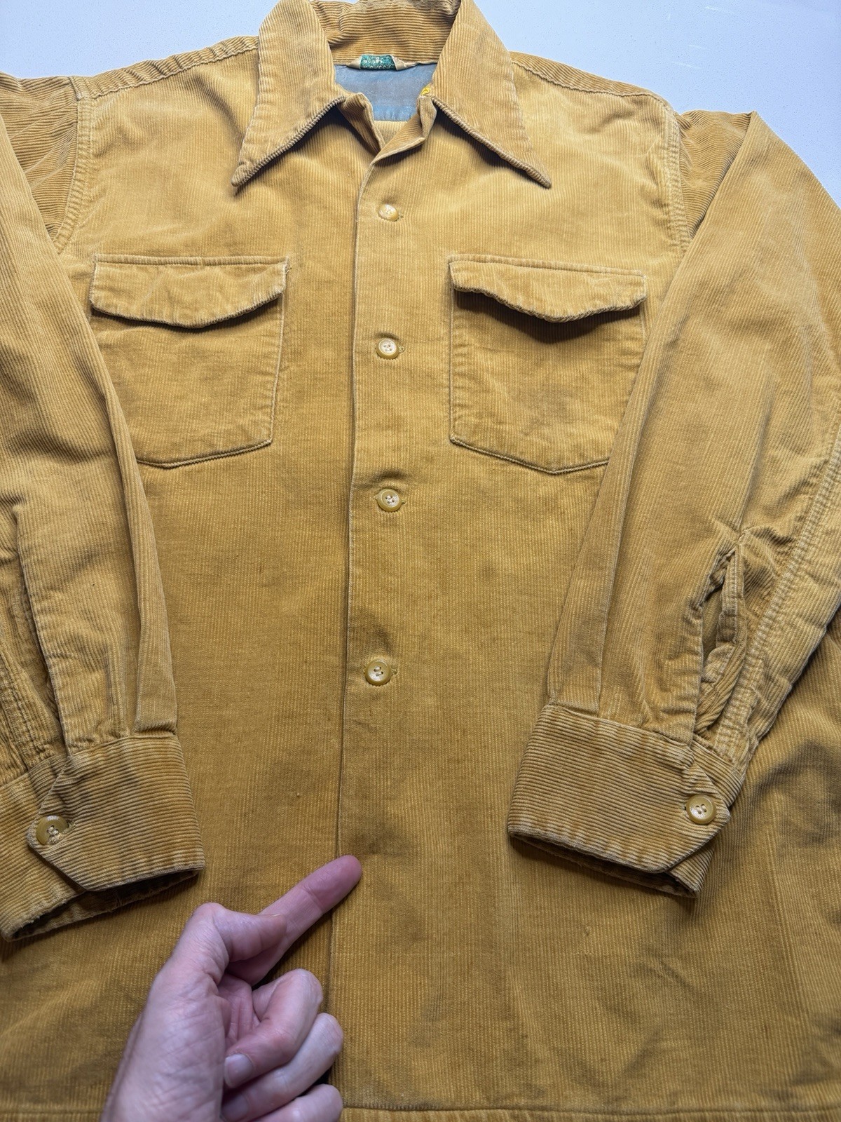 Vintage Deer Creek Gold Corduroy Loop Collar Shirt Men’s Size M L 40s 50s 60s