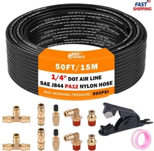 Air Suspension Bags DOT 1/4" Air Line Hose 50FT Brass Fittings Kit 10PC Rv&Truck