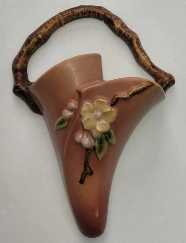 Vintage Roseville Art Pottery Apple Blossom Wall Pocket 366-8 Pink REPAIRED