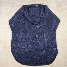 Victoria's Secret Vintage Gold Label Dark Blue Satin Floral Jacquard Sleep Shirt