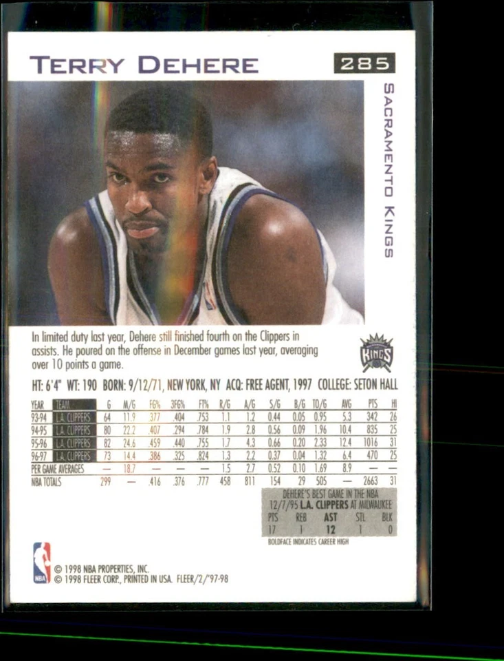 97-98 Fleer #285 Terry Dehere Auto/ Signed in Person - Image 2 of 2