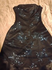 Black Blue Strapless Sequin Floral Satin Gown Long Sleeveless Party Formal Dress