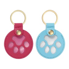 Pet Hair Keychain Cat Paw Shaped Keyring PU Leather Rose Red/Sky Blue 2Pcs