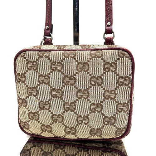 GUCCI GG Canvas Shoulder Bag Sacoche Style Compact Crossbody Handbag Red