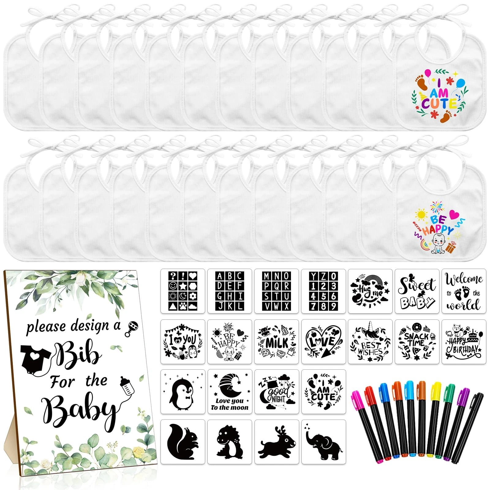 55 Pcs White Bibs for Baby Decorating Design a Bib Decorate Plain newborns Bi...
