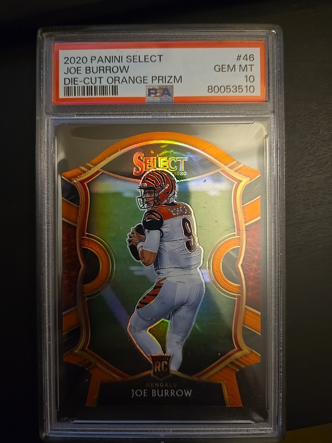 2020 Panini Select - Concourse Orange Prizm Die-Cut #46 Joe Burrow (RC) PSA 10