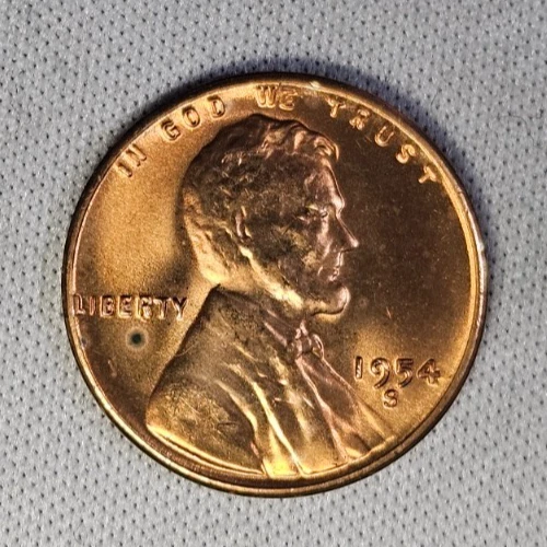 1954 S  Lincoln Wheat One Cent 1c Coin Red BU #AB514