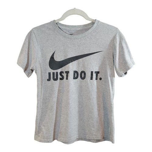 Nike Gris Just Do It Manga Corta Cuello Redondo Swoosh Camiseta Atlética Niños M - Imagen 2 de 6