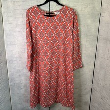 Crown & Ivy long sleeve preppy, salmon knee dress party Church dress plus size