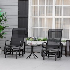 3PCS Outdoor Metal Gliding Rocking Chair w/ Table Garden Furniture Set Black