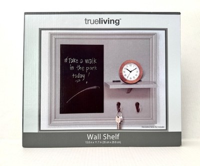 NEW Decorative Wall Shelf (13.8''x11.7'') w/Chalkboard & Key Hooks by True Living!