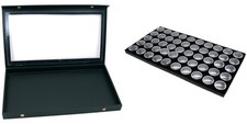 Black Glass Top Jewelry Case Snap close lid w/ Black Foam 50 Gem Jar Insert