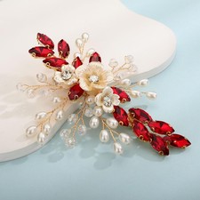 Bridal Hair Accessory - Handmade Crystal and Pearl Floral Hair Clip with Rhin...