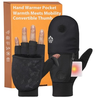 Winter Fingerless Gloves for Men Women, Convertible Mittens with Hand Warmer ...