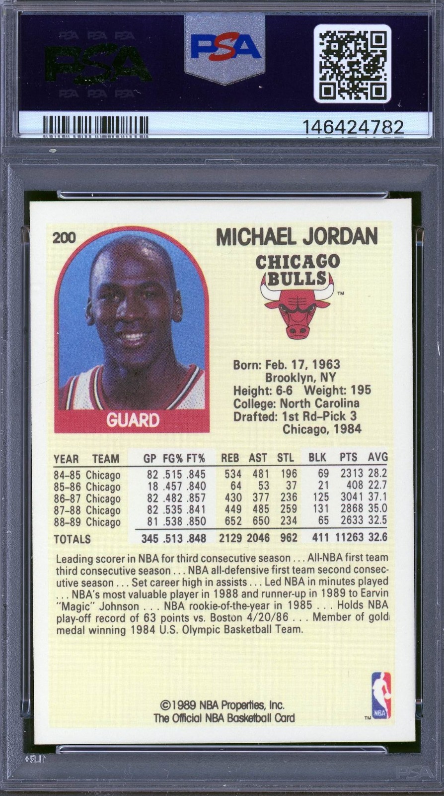 1989 Hoops # 200 Michael Jordan HOF PSA 9 Mint Bulls (146424782) view 2