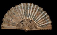 Antique Victorian Fan Paper And Wood Intricate Raised Design