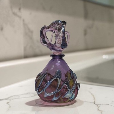 Didier Saba Purple Biot Decanter, Iridescent Blown Vase, Art Glass Collectible