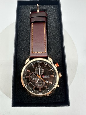 CURREN Men Leather Watch Top Brand Calendar Wristwatch Rose Gold chronograph