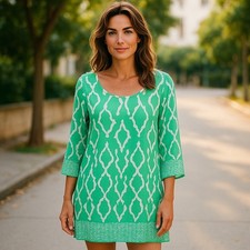 Peaches N Cream Womens Dress Size Small Green Gray Lined Knit Lining Shift