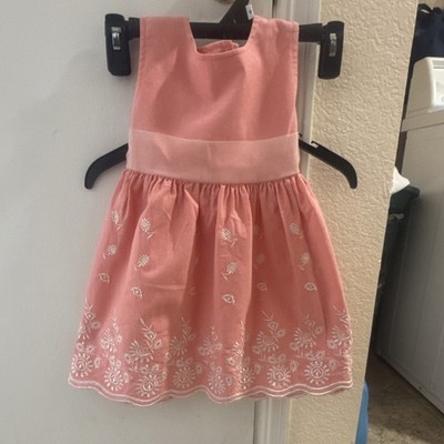 Blueberi Boulevard Pink Floral A-Line Dress 4T Linen Cotton Bow Embroidered