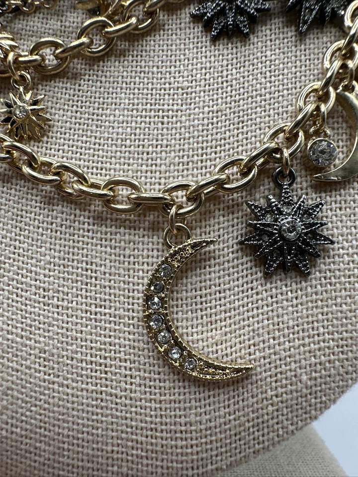 CS Moon & Stars Gold Tone Blue Stone Charm Necklace HSN $129.95 - Image 4 of 4