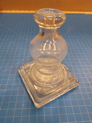 Vintage Clear Glass Taper Candle Holder Square Pedestal Base Modernist Decor