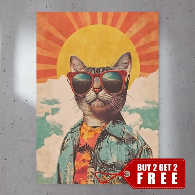 7x5 Vintage Poster, Vintage Retro Poster, Coole Katze, Wandbild, Retro Art Deco 005