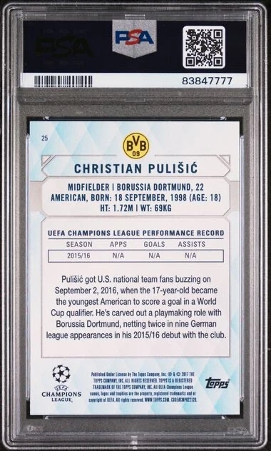 2016-17 Topps Champions League Showcase Orange Rookie Christian Pulisic PSA 9 - Image 2 of 2