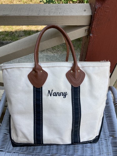 Vintage LL Bean Freeport Brown Leather Handles "Nanny " Zip Top Medium Tote !! - Picture 4 of 16