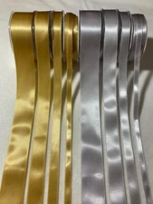 Gold or Silver Double Sided Satin Ribbon - Made in France (4 Widths) - 4 yards