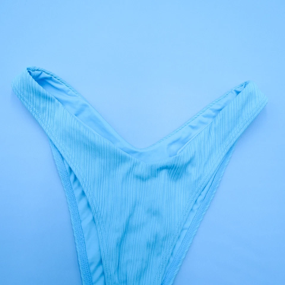 Frankies бикини маленький синий ребристый глубокий вырез высокая талия бикини низ купальный костюм - Изображение 2 из 4